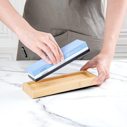 Sensei 7.1 x 2.3 x 1.1 Inch Kitchen Knife Whetstone 1 Durable Knife Sharpening Base - Silicone Holder 1000/6000 Grit Corundum Sharpening Stone For Kitchen Knives For Any Blade