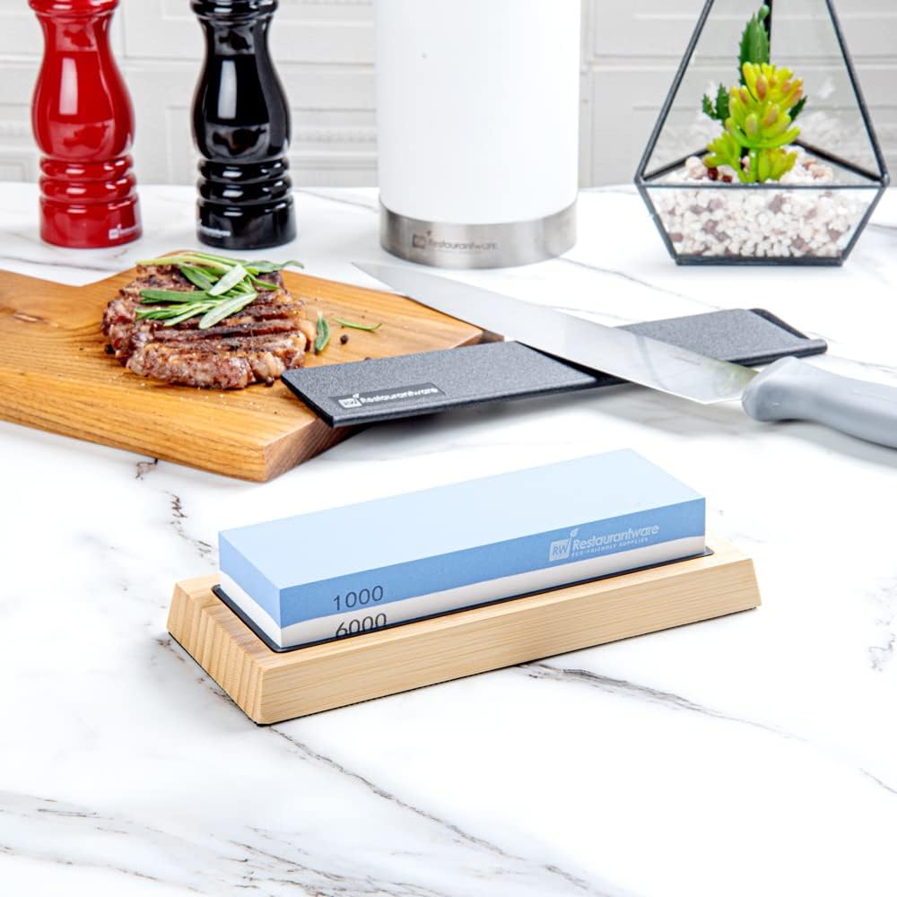 Sensei 7.1 x 2.3 x 1.1 Inch Kitchen Knife Whetstone 1 Durable Knife Sharpening Base - Silicone Holder 1000/6000 Grit Corundum Sharpening Stone For Kitchen Knives For Any Blade