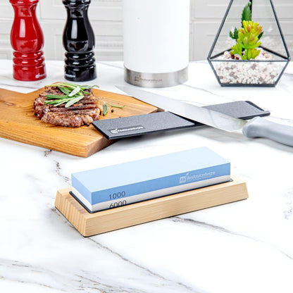 Sensei 7.1 x 2.3 x 1.1 Inch Kitchen Knife Whetstone 1 Durable Knife Sharpening Base - Silicone Holder 1000/6000 Grit Corundum Sharpening Stone For Kitchen Knives For Any Blade