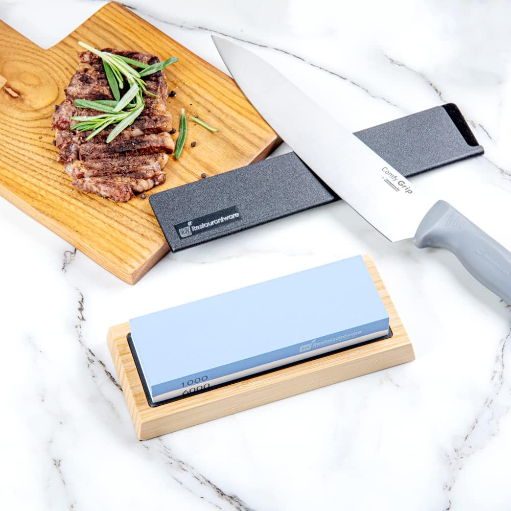 Sensei 7.1 x 2.3 x 1.1 Inch Kitchen Knife Whetstone 1 Durable Knife Sharpening Base - Silicone Holder 1000/6000 Grit Corundum Sharpening Stone For Kitchen Knives For Any Blade