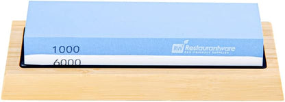 Sensei 7.1 x 2.3 x 1.1 Inch Kitchen Knife Whetstone 1 Durable Knife Sharpening Base - Silicone Holder 1000/6000 Grit Corundum Sharpening Stone For Kitchen Knives For Any Blade