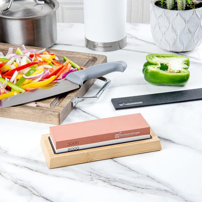 Sensei 7.1 x 2.3 x 1.1 Inch Kitchen Knife Whetstone 1 Durable Knife Sharpening Base - Silicone Holder 1000/6000 Grit Corundum Sharpening Stone For Kitchen Knives For Any Blade