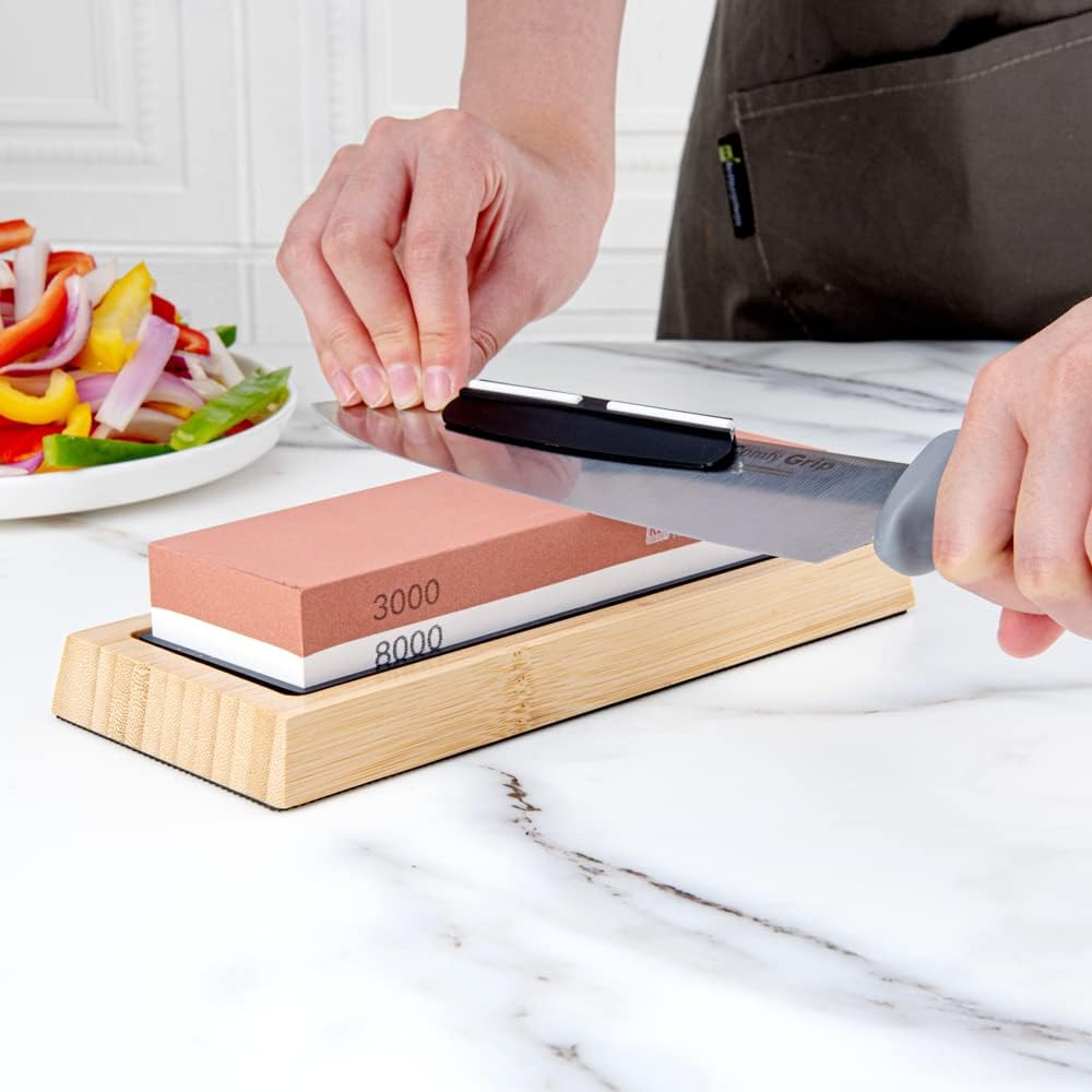 Sensei 7.1 x 2.3 x 1.1 Inch Kitchen Knife Whetstone 1 Durable Knife Sharpening Base - Silicone Holder 1000/6000 Grit Corundum Sharpening Stone For Kitchen Knives For Any Blade