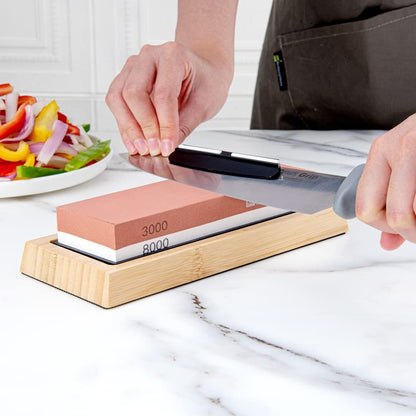 Sensei 7.1 x 2.3 x 1.1 Inch Kitchen Knife Whetstone 1 Durable Knife Sharpening Base - Silicone Holder 1000/6000 Grit Corundum Sharpening Stone For Kitchen Knives For Any Blade