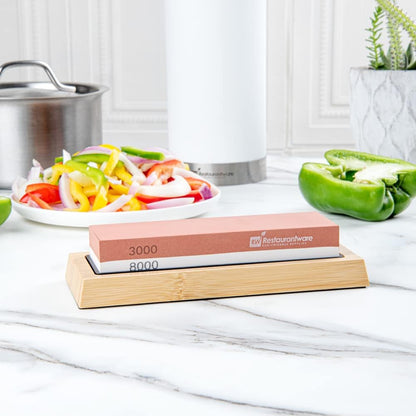 Sensei 7.1 x 2.3 x 1.1 Inch Kitchen Knife Whetstone 1 Durable Knife Sharpening Base - Silicone Holder 1000/6000 Grit Corundum Sharpening Stone For Kitchen Knives For Any Blade