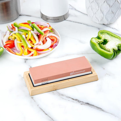 Sensei 7.1 x 2.3 x 1.1 Inch Kitchen Knife Whetstone 1 Durable Knife Sharpening Base - Silicone Holder 1000/6000 Grit Corundum Sharpening Stone For Kitchen Knives For Any Blade