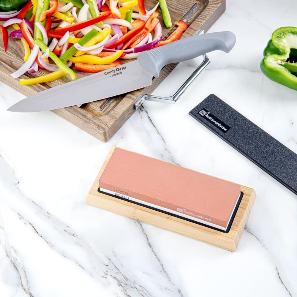 Sensei 7.1 x 2.3 x 1.1 Inch Kitchen Knife Whetstone 1 Durable Knife Sharpening Base - Silicone Holder 1000/6000 Grit Corundum Sharpening Stone For Kitchen Knives For Any Blade
