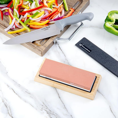 Sensei 7.1 x 2.3 x 1.1 Inch Kitchen Knife Whetstone 1 Durable Knife Sharpening Base - Silicone Holder 1000/6000 Grit Corundum Sharpening Stone For Kitchen Knives For Any Blade