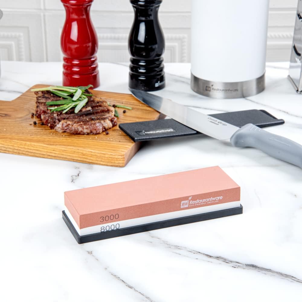 Sensei 7.1 x 2.3 x 1.1 Inch Kitchen Knife Whetstone 1 Durable Knife Sharpening Base - Silicone Holder 1000/6000 Grit Corundum Sharpening Stone For Kitchen Knives For Any Blade