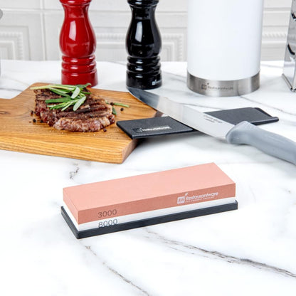 Sensei 7.1 x 2.3 x 1.1 Inch Kitchen Knife Whetstone 1 Durable Knife Sharpening Base - Silicone Holder 1000/6000 Grit Corundum Sharpening Stone For Kitchen Knives For Any Blade