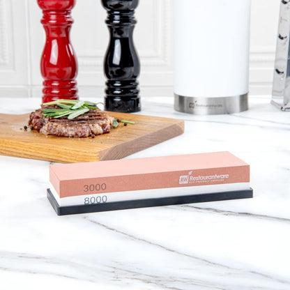 Sensei 7.1 x 2.3 x 1.1 Inch Kitchen Knife Whetstone 1 Durable Knife Sharpening Base - Silicone Holder 1000/6000 Grit Corundum Sharpening Stone For Kitchen Knives For Any Blade