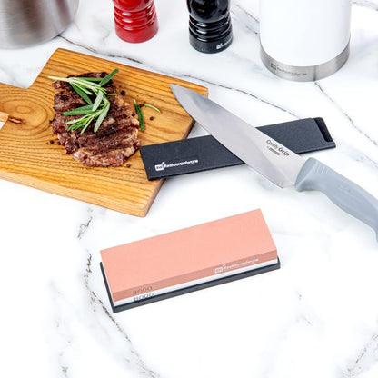 Sensei 7.1 x 2.3 x 1.1 Inch Kitchen Knife Whetstone 1 Durable Knife Sharpening Base - Silicone Holder 1000/6000 Grit Corundum Sharpening Stone For Kitchen Knives For Any Blade