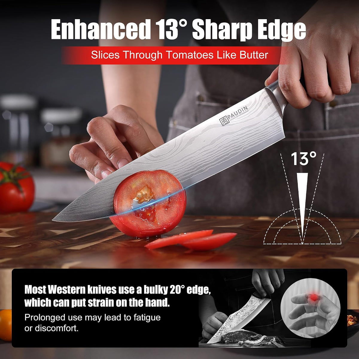 Chef Knife, 8 Inch High Carbon Stainless Steel Sharp Kitchen Knife with Ergonomic Handle, Gift Box for Family & Restaurant