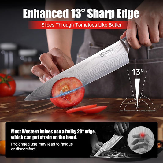 Chef Knife, 8 Inch High Carbon Stainless Steel Sharp Kitchen Knife with Ergonomic Handle, Gift Box for Family & Restaurant