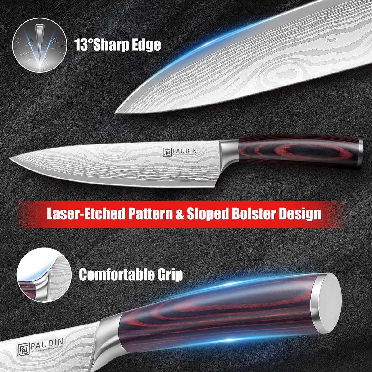 Chef Knife, 8 Inch High Carbon Stainless Steel Sharp Kitchen Knife with Ergonomic Handle, Gift Box for Family & Restaurant