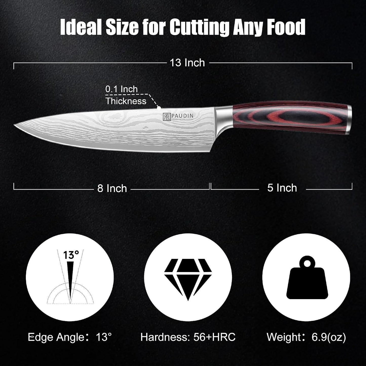 Chef Knife, 8 Inch High Carbon Stainless Steel Sharp Kitchen Knife with Ergonomic Handle, Gift Box for Family & Restaurant
