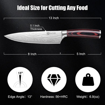 Chef Knife, 8 Inch High Carbon Stainless Steel Sharp Kitchen Knife with Ergonomic Handle, Gift Box for Family & Restaurant