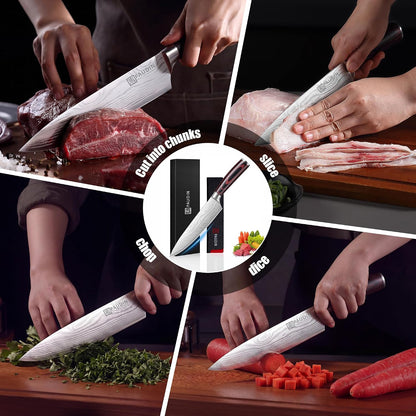 Chef Knife, 8 Inch High Carbon Stainless Steel Sharp Kitchen Knife with Ergonomic Handle, Gift Box for Family & Restaurant