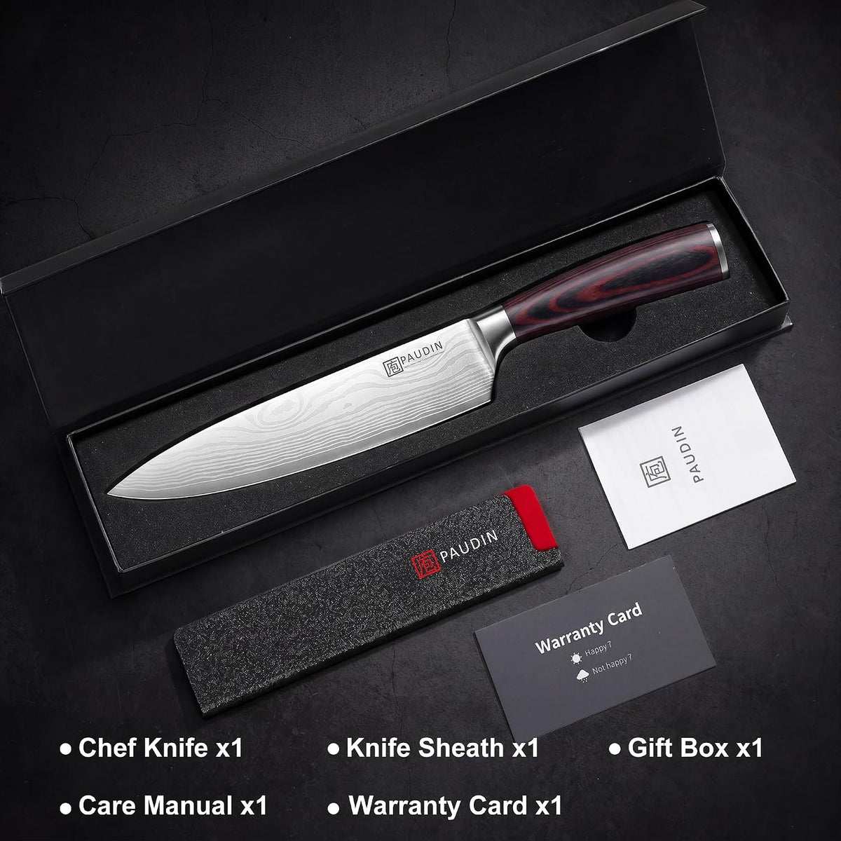 Chef Knife, 8 Inch High Carbon Stainless Steel Sharp Kitchen Knife with Ergonomic Handle, Gift Box for Family & Restaurant