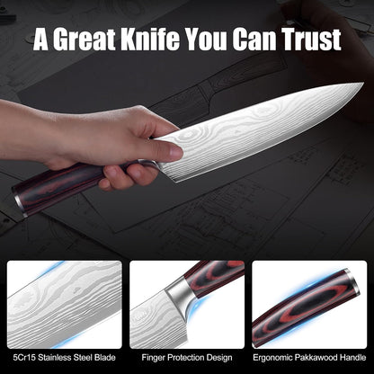 Chef Knife, 8 Inch High Carbon Stainless Steel Sharp Kitchen Knife with Ergonomic Handle, Gift Box for Family & Restaurant