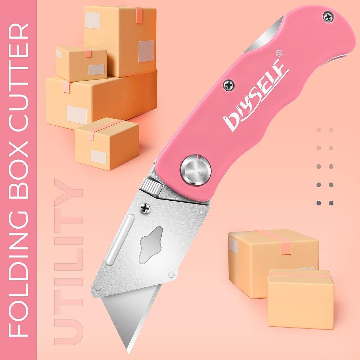 Knife Box Cutters, Back Lock Design, Quick Change Blade, Razor Knife Folding Utility Knives for Work, Boxes, Cardboard, Carton, Carpet