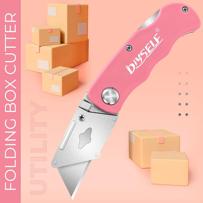 Knife Box Cutters, Back Lock Design, Quick Change Blade, Razor Knife Folding Utility Knives for Work, Boxes, Cardboard, Carton, Carpet