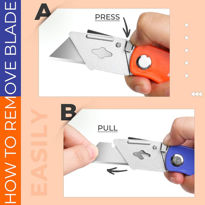 Knife Box Cutters, Back Lock Design, Quick Change Blade, Razor Knife Folding Utility Knives for Work, Boxes, Cardboard, Carton, Carpet