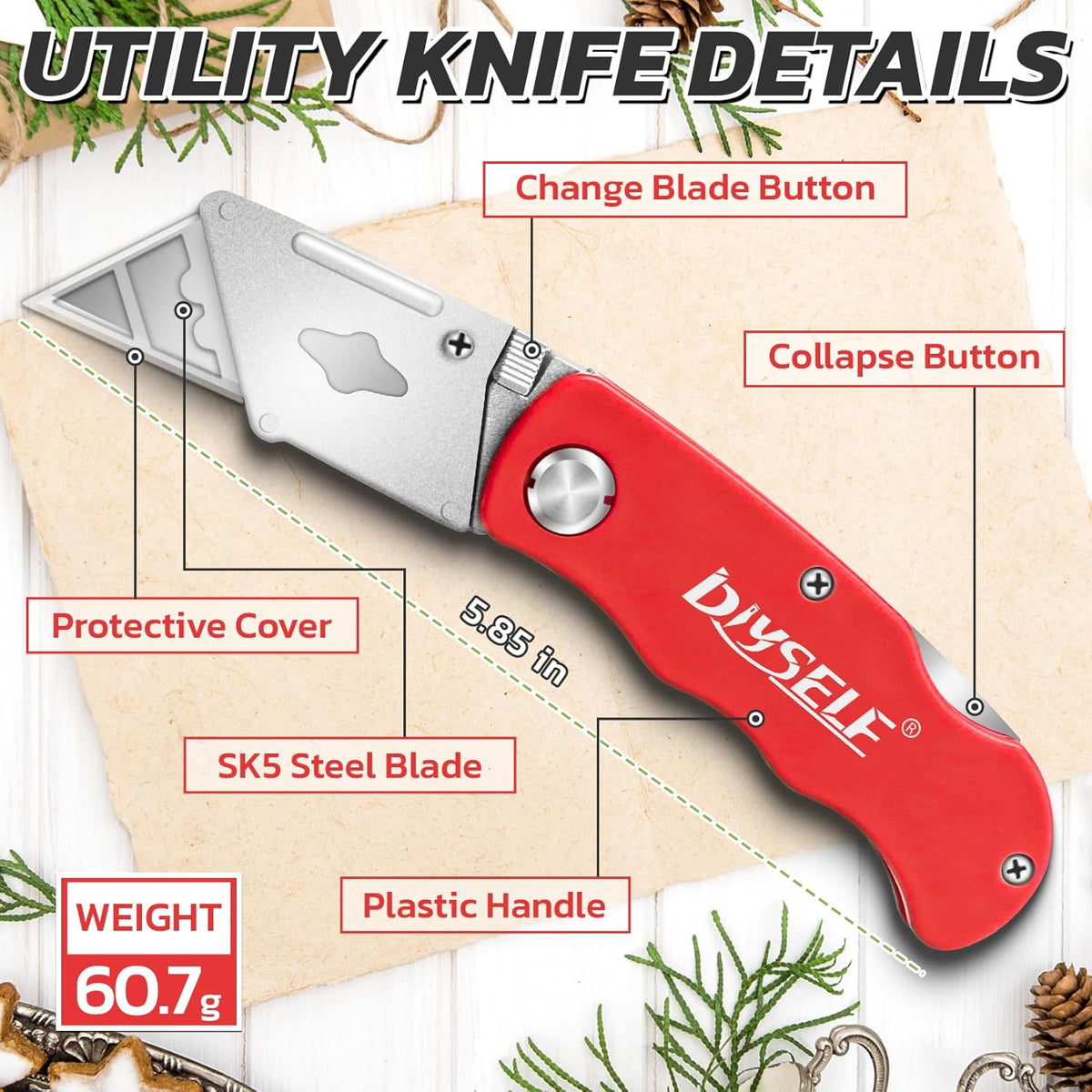 Knife Box Cutters, Back Lock Design, Quick Change Blade, Razor Knife Folding Utility Knives for Work, Boxes, Cardboard, Carton, Carpet