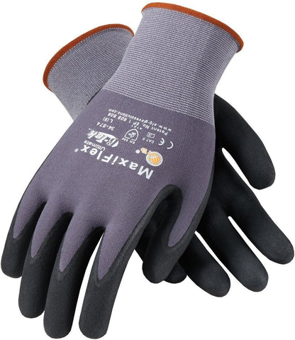 34-874 Ultimate - Nylon Micro-Foam Nitrile Grip Gloves - Black Gray - Sizes - 12 Pairs (Dozen)