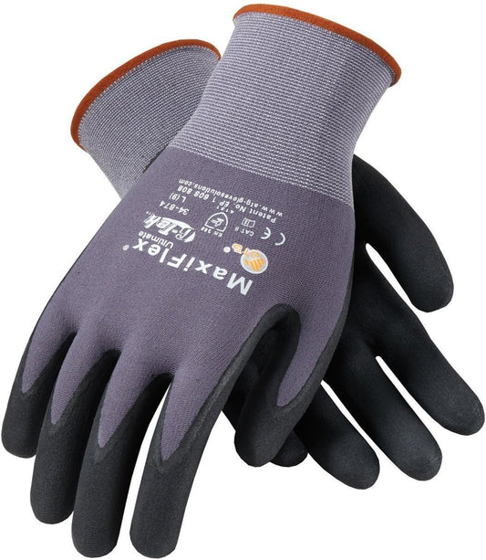 34-874 Ultimate - Nylon Micro-Foam Nitrile Grip Gloves - Black Gray - Sizes - 12 Pairs (Dozen)