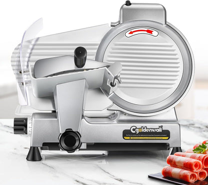 Meat Slicer Machine, 10" 240W Electric Deli Meat Cheese Food Slicer, 0-1/2" Adjustable Thickness Semi-Auto Frozen Meat Slicer for Home & Commercial, Copper Motor Low Noise Durable
