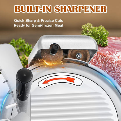 Meat Slicer Machine, 10" 240W Electric Deli Meat Cheese Food Slicer, 0-1/2" Adjustable Thickness Semi-Auto Frozen Meat Slicer for Home & Commercial, Copper Motor Low Noise Durable
