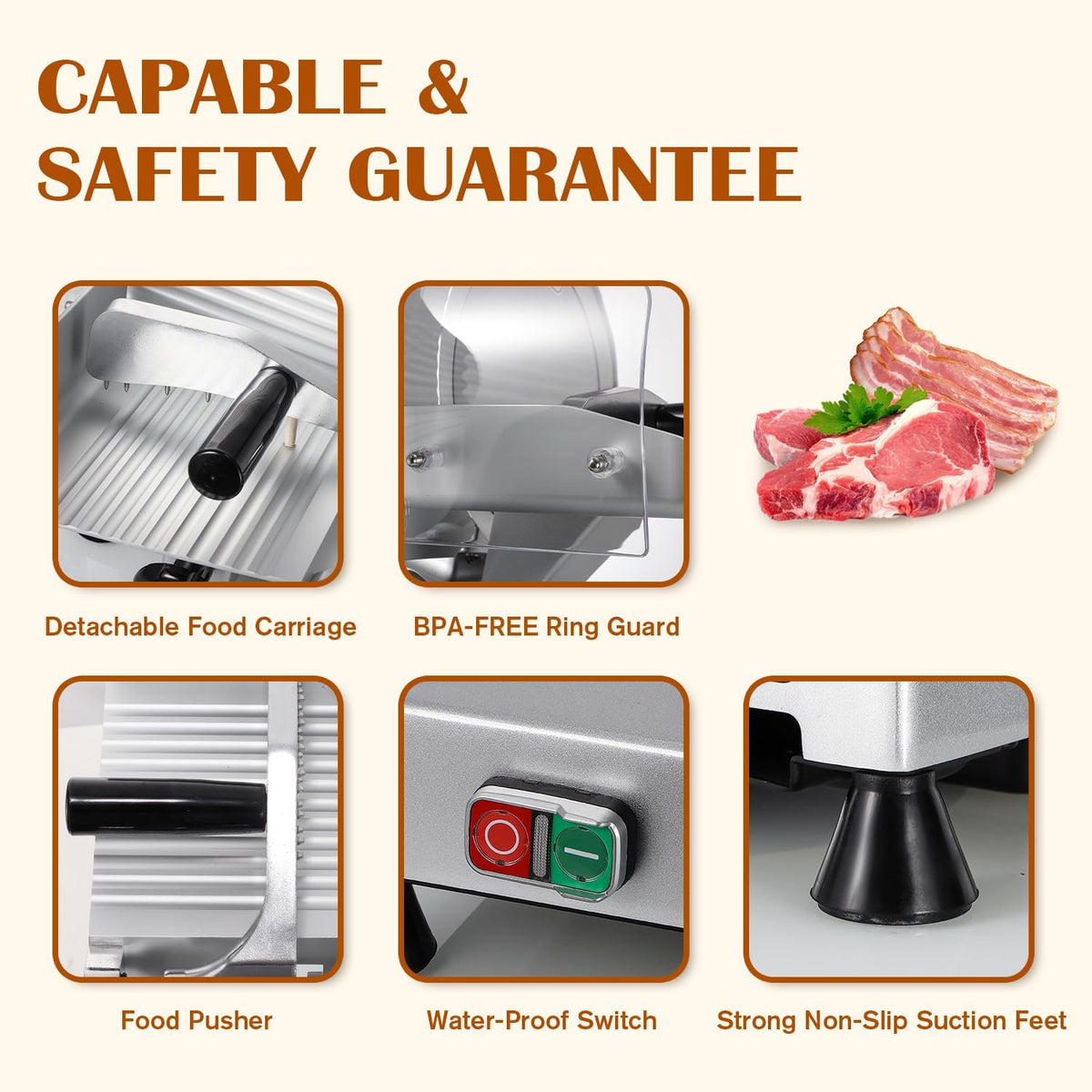 Meat Slicer Machine, 10" 240W Electric Deli Meat Cheese Food Slicer, 0-1/2" Adjustable Thickness Semi-Auto Frozen Meat Slicer for Home & Commercial, Copper Motor Low Noise Durable
