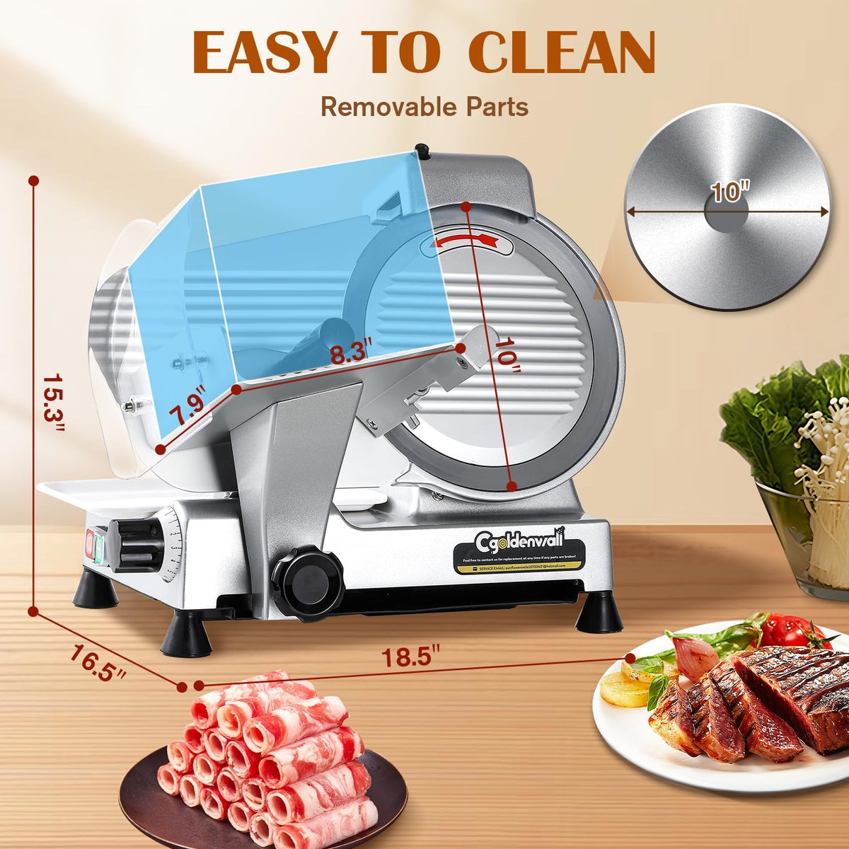 Meat Slicer Machine, 10" 240W Electric Deli Meat Cheese Food Slicer, 0-1/2" Adjustable Thickness Semi-Auto Frozen Meat Slicer for Home & Commercial, Copper Motor Low Noise Durable
