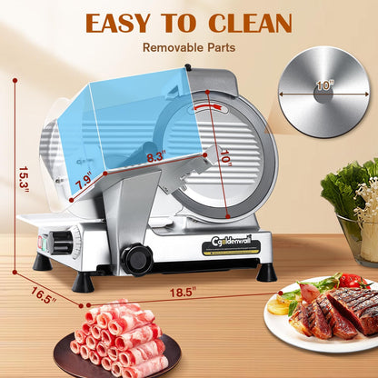 Meat Slicer Machine, 10" 240W Electric Deli Meat Cheese Food Slicer, 0-1/2" Adjustable Thickness Semi-Auto Frozen Meat Slicer for Home & Commercial, Copper Motor Low Noise Durable