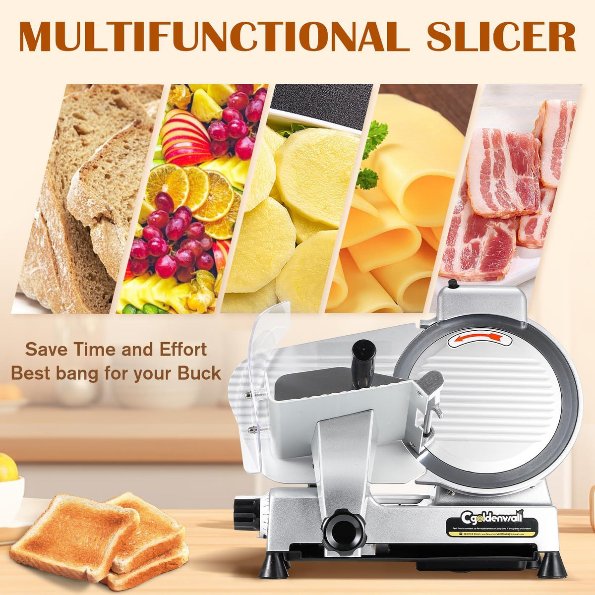 Meat Slicer Machine, 10" 240W Electric Deli Meat Cheese Food Slicer, 0-1/2" Adjustable Thickness Semi-Auto Frozen Meat Slicer for Home & Commercial, Copper Motor Low Noise Durable