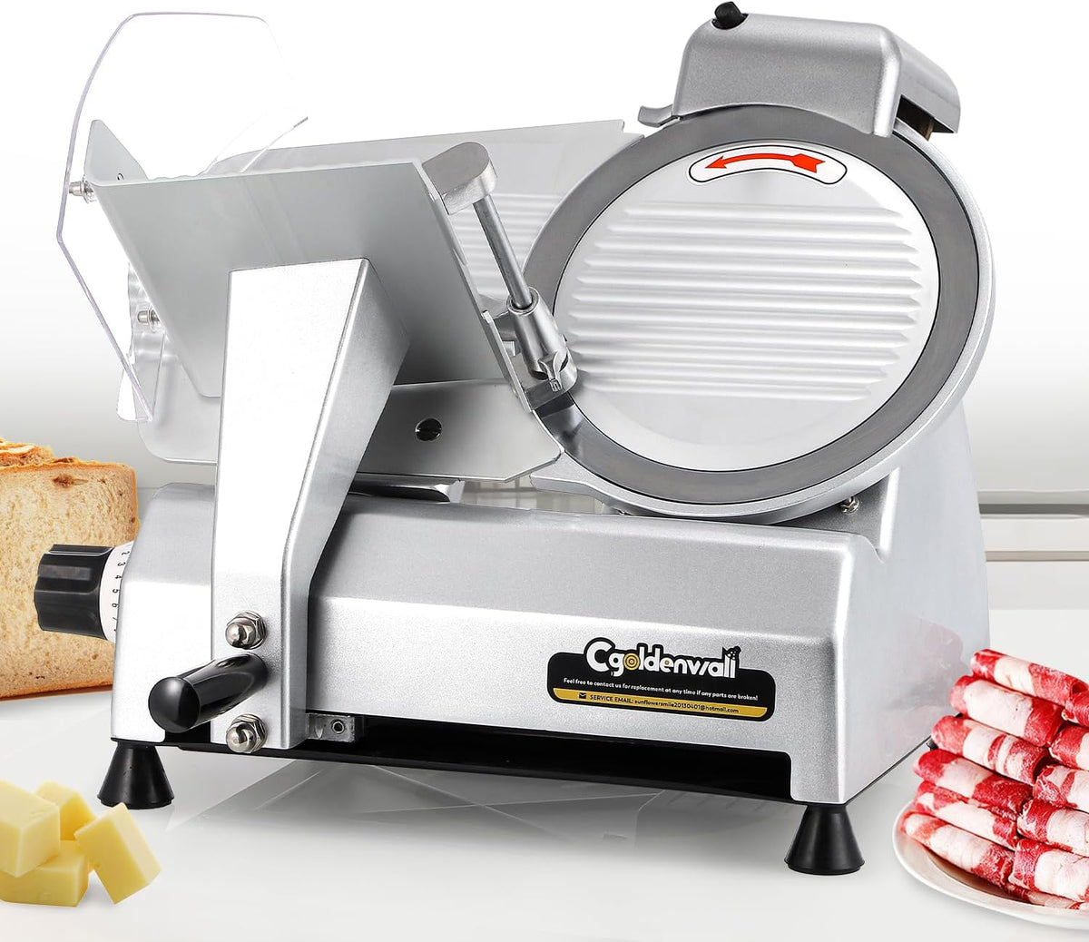 Meat Slicer Machine, 10" 240W Electric Deli Meat Cheese Food Slicer, 0-1/2" Adjustable Thickness Semi-Auto Frozen Meat Slicer for Home & Commercial, Copper Motor Low Noise Durable