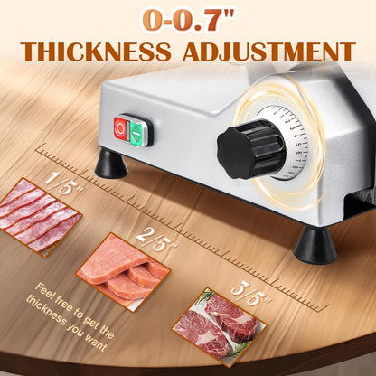 Meat Slicer Machine, 10" 240W Electric Deli Meat Cheese Food Slicer, 0-1/2" Adjustable Thickness Semi-Auto Frozen Meat Slicer for Home & Commercial, Copper Motor Low Noise Durable