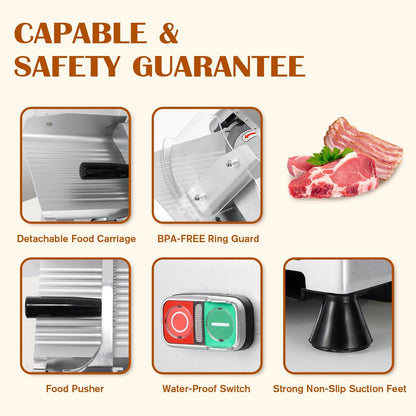 Meat Slicer Machine, 10" 240W Electric Deli Meat Cheese Food Slicer, 0-1/2" Adjustable Thickness Semi-Auto Frozen Meat Slicer for Home & Commercial, Copper Motor Low Noise Durable