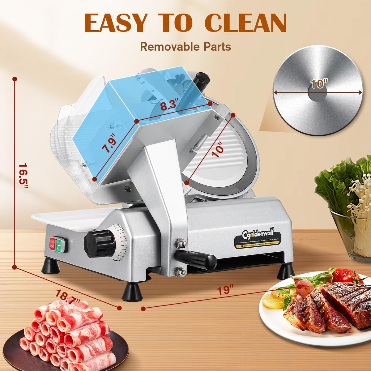 Meat Slicer Machine, 10" 240W Electric Deli Meat Cheese Food Slicer, 0-1/2" Adjustable Thickness Semi-Auto Frozen Meat Slicer for Home & Commercial, Copper Motor Low Noise Durable