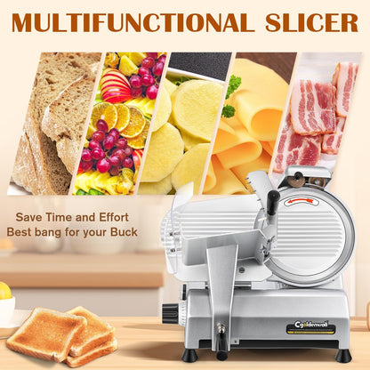 Meat Slicer Machine, 10" 240W Electric Deli Meat Cheese Food Slicer, 0-1/2" Adjustable Thickness Semi-Auto Frozen Meat Slicer for Home & Commercial, Copper Motor Low Noise Durable