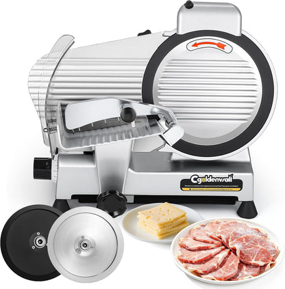 Meat Slicer Machine, 10" 240W Electric Deli Meat Cheese Food Slicer, 0-1/2" Adjustable Thickness Semi-Auto Frozen Meat Slicer for Home & Commercial, Copper Motor Low Noise Durable