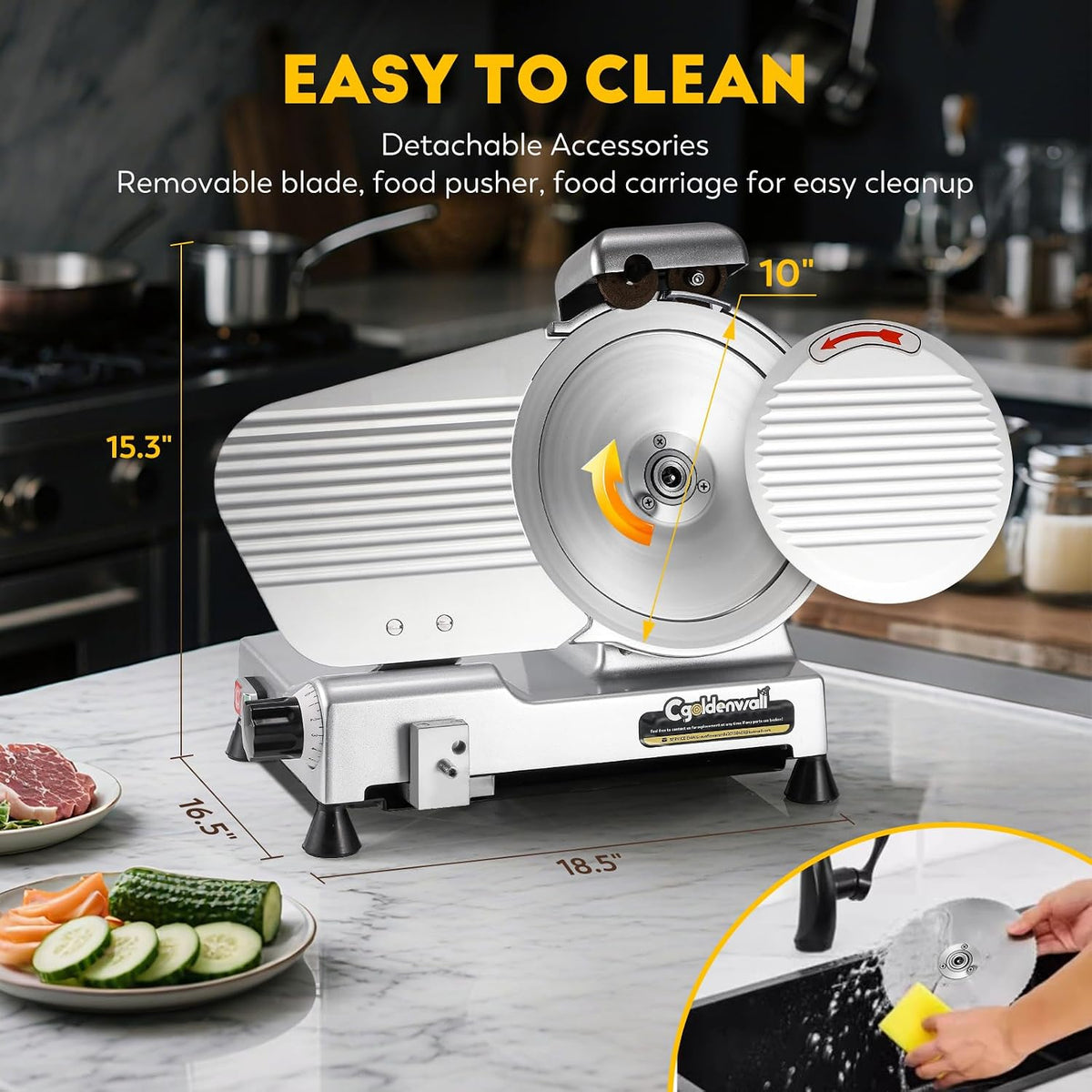 Meat Slicer Machine, 10" 240W Electric Deli Meat Cheese Food Slicer, 0-1/2" Adjustable Thickness Semi-Auto Frozen Meat Slicer for Home & Commercial, Copper Motor Low Noise Durable