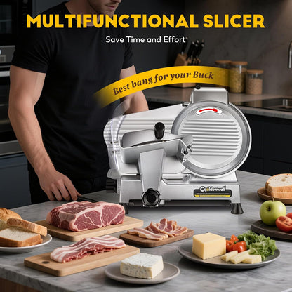 Meat Slicer Machine, 10" 240W Electric Deli Meat Cheese Food Slicer, 0-1/2" Adjustable Thickness Semi-Auto Frozen Meat Slicer for Home & Commercial, Copper Motor Low Noise Durable