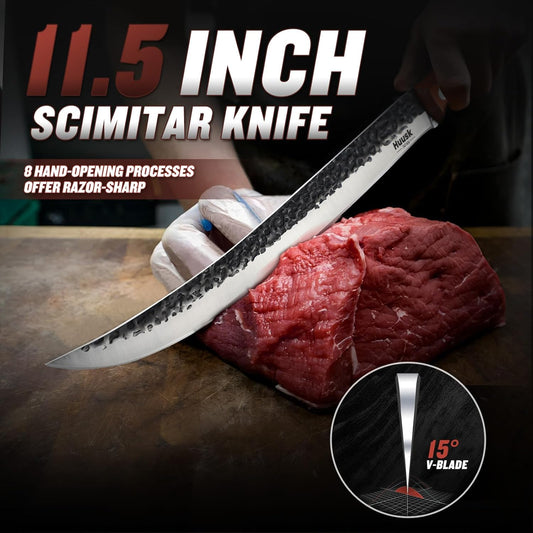 Huusk Carving Knife 11.5" - Japan Hand Forged Breaking Knives with Sheath | High Carbon Steel, Ergonomic Rosewood Grip, Curved Blade, for Brisket Slicing, Gift for Dad