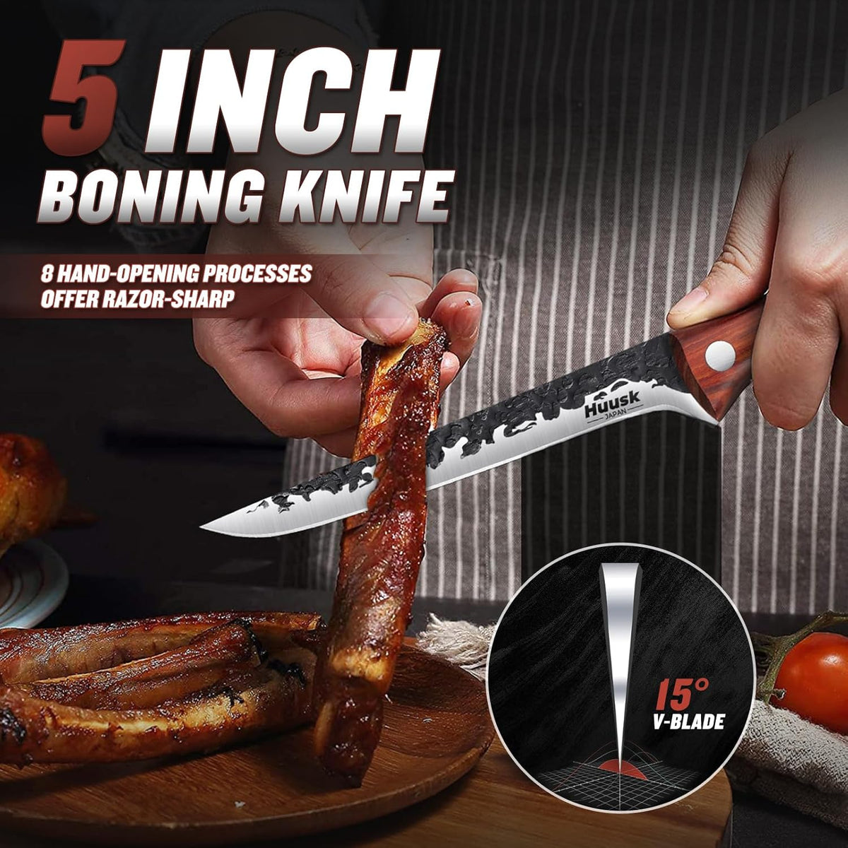 Huusk Carving Knife 11.5" - Japan Hand Forged Breaking Knives with Sheath | High Carbon Steel, Ergonomic Rosewood Grip, Curved Blade, for Brisket Slicing, Gift for Dad