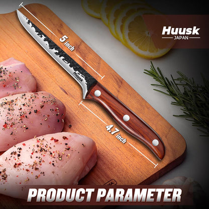 Huusk Carving Knife 11.5" - Japan Hand Forged Breaking Knives with Sheath | High Carbon Steel, Ergonomic Rosewood Grip, Curved Blade, for Brisket Slicing, Gift for Dad
