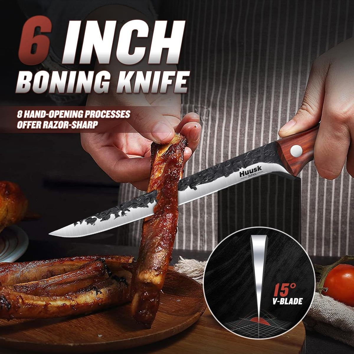 Huusk Carving Knife 11.5" - Japan Hand Forged Breaking Knives with Sheath | High Carbon Steel, Ergonomic Rosewood Grip, Curved Blade, for Brisket Slicing, Gift for Dad