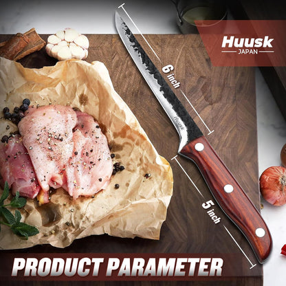 Huusk Carving Knife 11.5" - Japan Hand Forged Breaking Knives with Sheath | High Carbon Steel, Ergonomic Rosewood Grip, Curved Blade, for Brisket Slicing, Gift for Dad