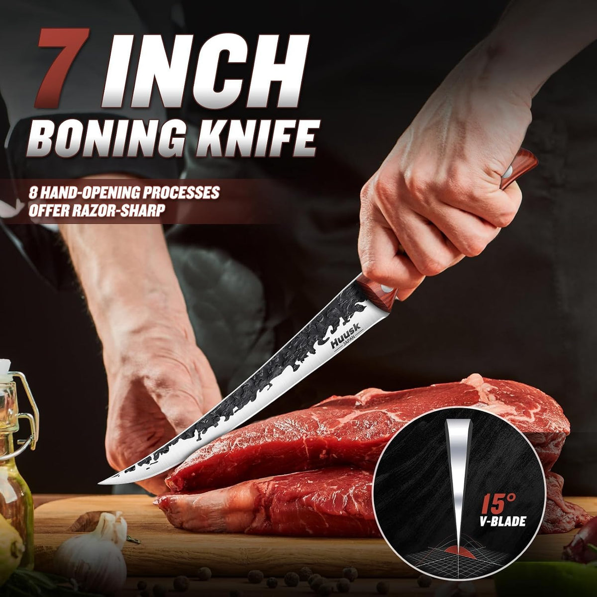 Huusk Carving Knife 11.5" - Japan Hand Forged Breaking Knives with Sheath | High Carbon Steel, Ergonomic Rosewood Grip, Curved Blade, for Brisket Slicing, Gift for Dad